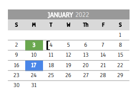District School Academic Calendar for Rains Intermediate for January 2022