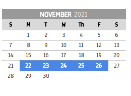 District School Academic Calendar for Rains Jr High for November 2021