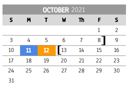 District School Academic Calendar for Rains Jr High for October 2021