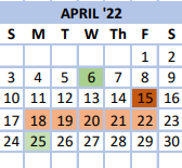 District School Academic Calendar for Elkins Third Ward Elementary School for April 2022