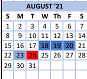 District School Academic Calendar for Grays Chapel Elementary for August 2021