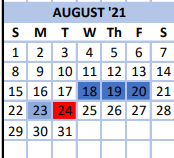 District School Academic Calendar for Valley Head Elementary School for August 2021