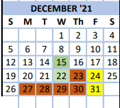 District School Academic Calendar for Grays Chapel Elementary for December 2021
