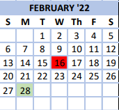 District School Academic Calendar for Elkins Middle School for February 2022