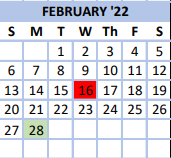 District School Academic Calendar for Tygarts Valley Middle/high School for February 2022