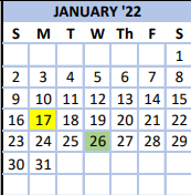 District School Academic Calendar for Coleridge Elementary for January 2022