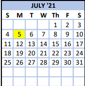 District School Academic Calendar for North Elementary School for July 2021