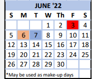 District School Academic Calendar for Elkins High School for June 2022