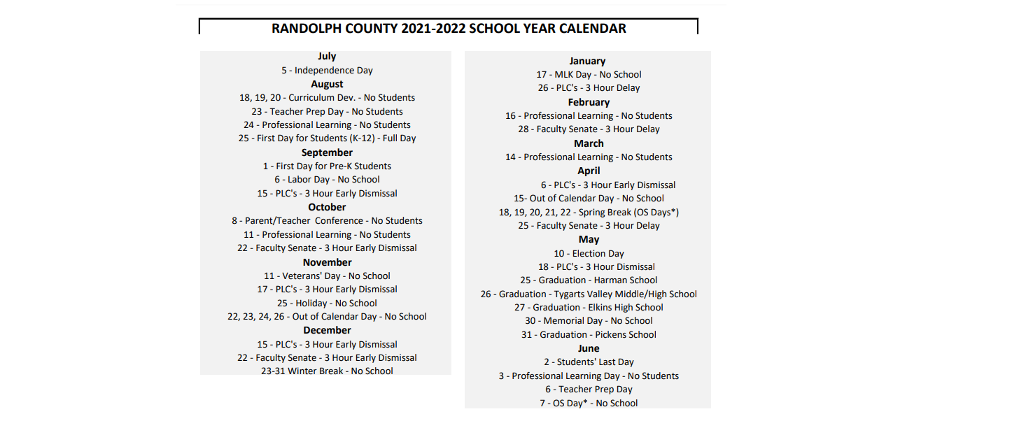 District School Academic Calendar Key for Uwharrie Middle