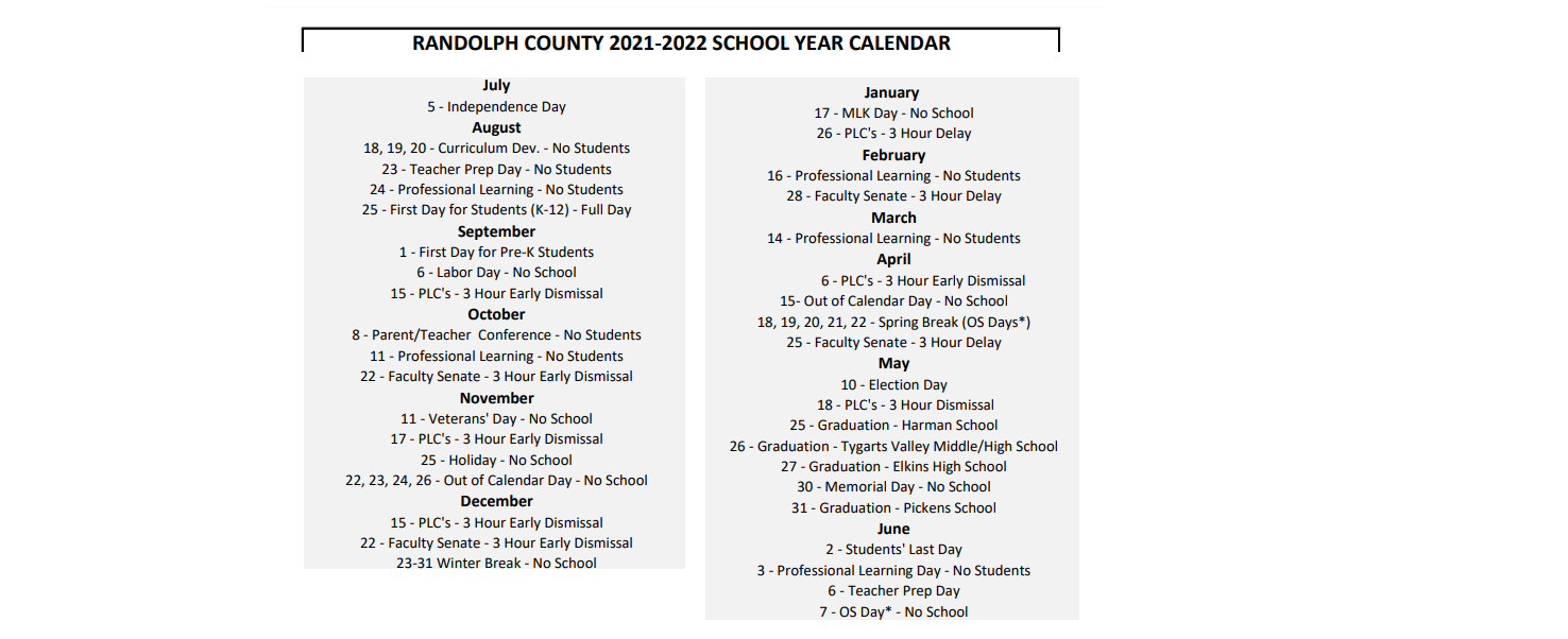 District School Academic Calendar Key for Southeastern Randolph Mid