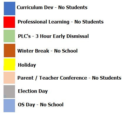 District School Academic Calendar Legend for Seagrove Elementary