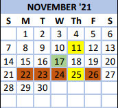 District School Academic Calendar for Northeastern Randolph Middle for November 2021