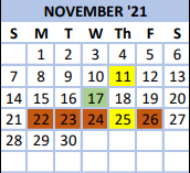 District School Academic Calendar for George Ward Elementary School for November 2021