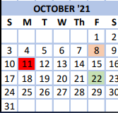 District School Academic Calendar for Trinity Elementary for October 2021