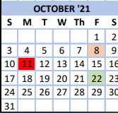 District School Academic Calendar for Elkins Third Ward Elementary School for October 2021