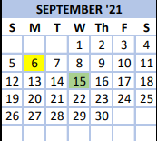 District School Academic Calendar for Grays Chapel Elementary for September 2021
