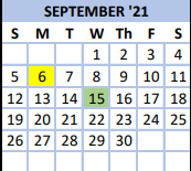 District School Academic Calendar for Randolph County Alternative Center for September 2021