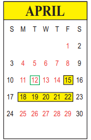 District School Academic Calendar for Ruby-wise Elementary School for April 2022