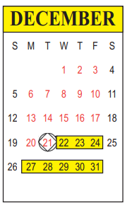 District School Academic Calendar for D.F. Huddle Elementary School for December 2021