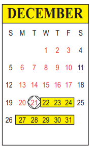 District School Academic Calendar for J.S. Slocum Learning Center for December 2021