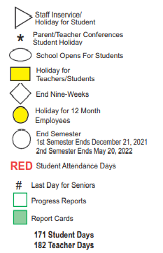 District School Academic Calendar Legend for Poland Junior High School