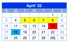 District School Academic Calendar for Ccjjaep for April 2022