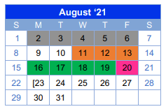 District School Academic Calendar for Smith Elementary for August 2021