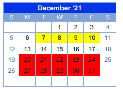 District School Academic Calendar for Myra Green Middle School for December 2021