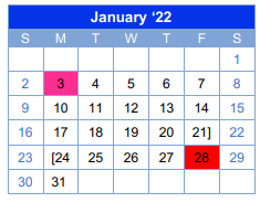 District School Academic Calendar for Smith Elementary for January 2022