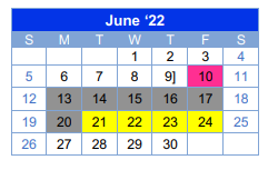 District School Academic Calendar for Smith Elementary for June 2022