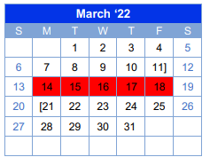 District School Academic Calendar for Smith Elementary for March 2022