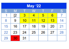 District School Academic Calendar for Myra Green Middle School for May 2022