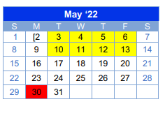 District School Academic Calendar for Smith Elementary for May 2022