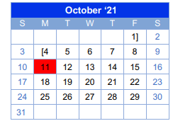 District School Academic Calendar for Ccjjaep for October 2021