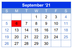 District School Academic Calendar for Ccjjaep for September 2021