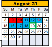 District School Academic Calendar for Reagan County Middle for August 2021