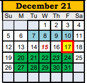 District School Academic Calendar for Reagan County Middle for December 2021