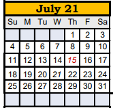 District School Academic Calendar for Reagan County Elementary for July 2021