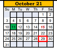 District School Academic Calendar for Reagan County Elementary for October 2021