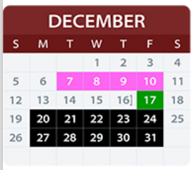 District School Academic Calendar for Red Oak J H for December 2021