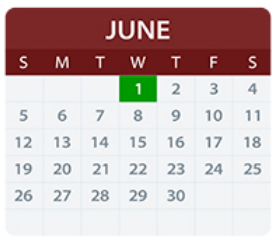 District School Academic Calendar for Red Oak J H for June 2022