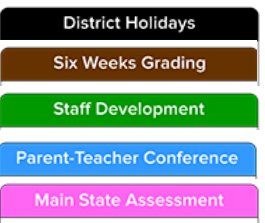 District School Academic Calendar Legend for Red Oak Int