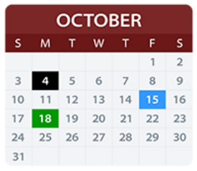 District School Academic Calendar for Red Oak J H for October 2021