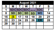 District School Academic Calendar for Stricklin Elementary for August 2021