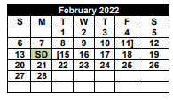 District School Academic Calendar for Stricklin Elementary for February 2022