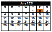 District School Academic Calendar for Stricklin Elementary for July 2021