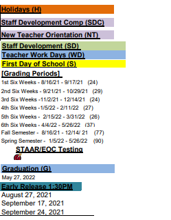 District School Academic Calendar Legend for Refugio High School