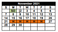 District School Academic Calendar for Stricklin Elementary for November 2021