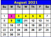 District School Academic Calendar for Ricardo Elementary for August 2021
