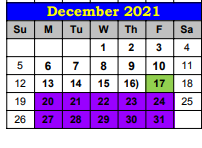 District School Academic Calendar for Ricardo Middle for December 2021